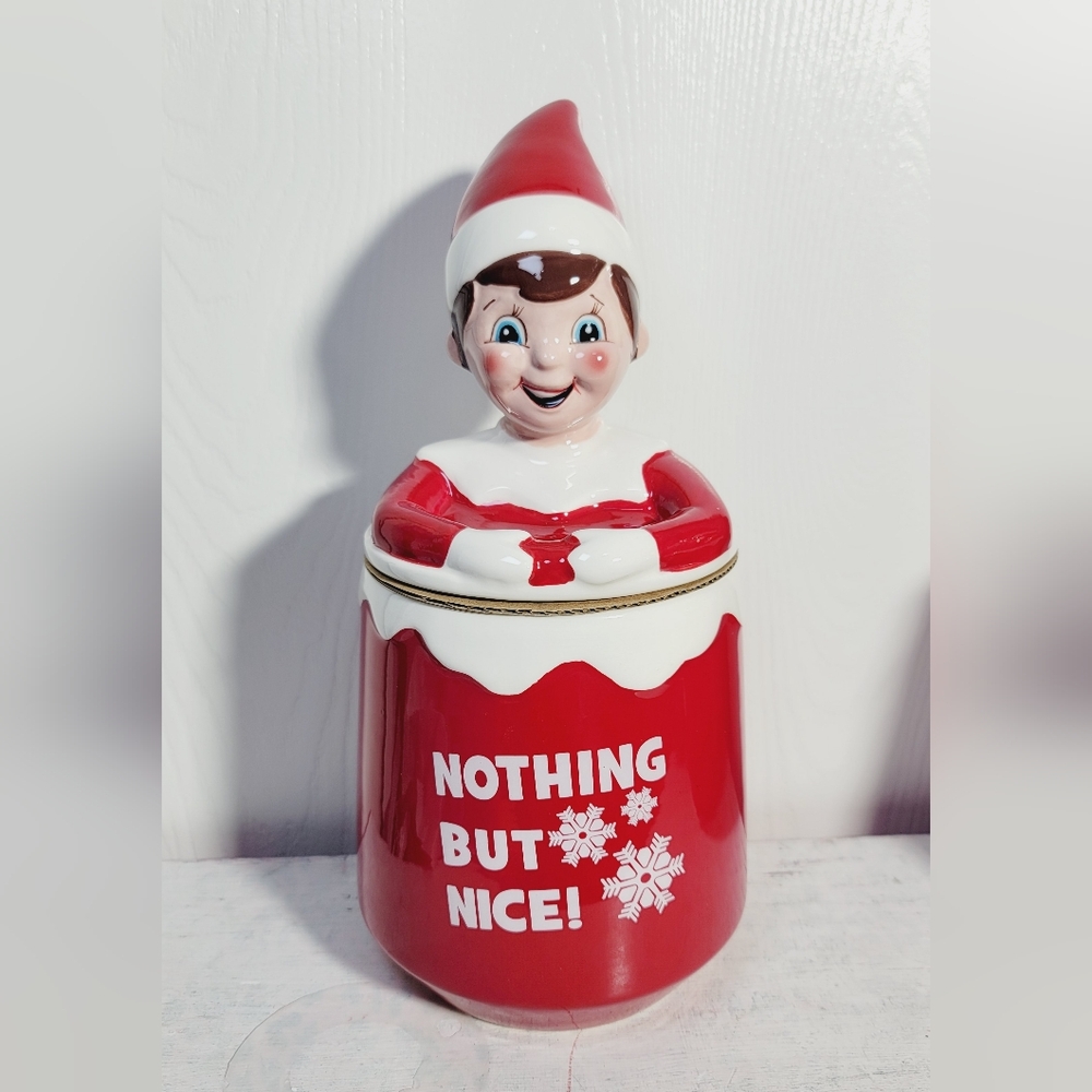 At Home Elf Cookie Jar "Nothing but nice!" 12in. H